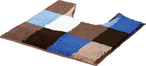 Erwin Müller WC-Umrandung mit Ausschnitt Kreta blau Größe 50x50 cm, rutschhemmend - kuscheliger Hochflor, für Fußbodenheizung geeignet