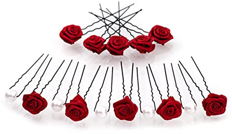 15tlg. Braut - Haarschmuck Set - Brauthaarschmuck | Set-3-S - Bordeaux Rot