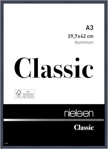 nielsen Bilderrahmen, 29,7 x 42 cm (A3), Aluminium, Blau glanz, Posterrahmen zum Aufhängen im Hoch- & Querformat, Echtglas, Classic