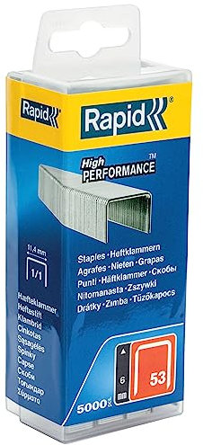 Rapid Tackerklammern Typ 53, 6mm Klammern, 5.000 Stk. Kunststoffbox, Feindrahtklammern für Holz und Stoffe, Grau