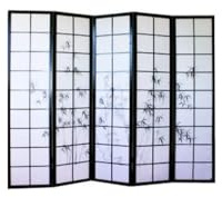 PEGANE Paravent Japonais en Bois Noir 5 pans | Dessin bambou