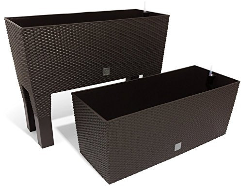 Prosperplast 2er Set 72 L Blumenkasten Blumentopf Pflanzkübel inkl. Bewässerungssystem Rattan Optik braun