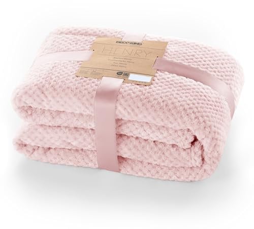 DecoKing Kuscheldecke 220x240 cm rosa Decke Microfaser Wohndecke Tagesdecke Fleece weich sanft kuschelig skandinavischer Stil pink Puder Henry