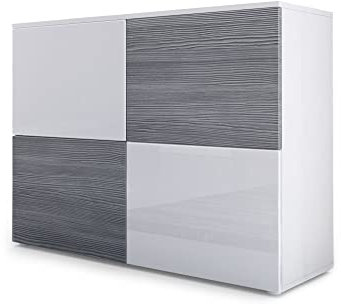 Vladon Sideboard Rova, Made in Germany, Kommode mit 4 Türen, Weiß matt/Weiß Hochglanz/Avola-Anthrazit (92 x 72 x 35 cm)