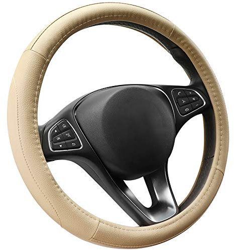 COFIT Anti-Rutsch Lenkradbezug Auto Lenkrad üBerzug Leder Lenkradhülle Universal Mikrofaser Autolenkradbezug Autozubehör M 37-38cm Beige