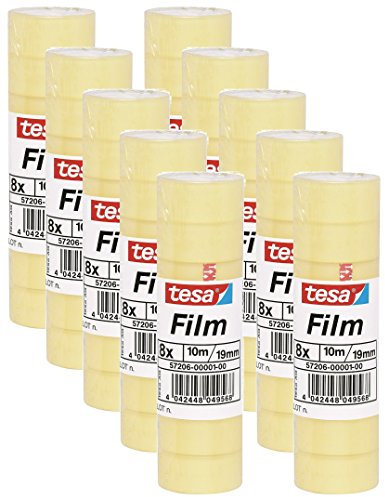 tesafilm Klebeband, Großrollen, Standard, 10x 8 Rollen, 10m x 19mm (10, 10m x 19mm, 8 Rollen)