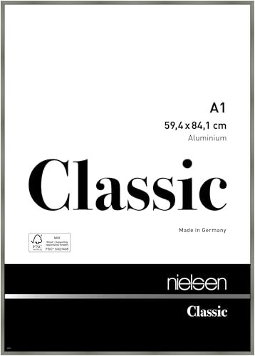 nielsen Bilderrahmen, 59,4 x 84,1 cm (A1), Aluminium, Platin glanz, Posterrahmen zum Aufhängen im Hoch- & Querformat, Echtglas, Classic