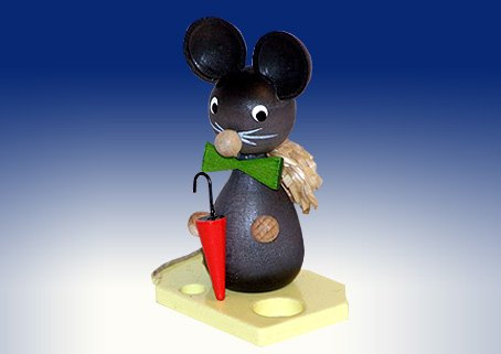 Rudolphs Schatzkiste Ganzjahresdekoration Maus auf Käse mit Schirm und Hut Höhe 7cm NEU Figur Frühling Seiffen Erzgebirge Holz Rauchfigur Dekoration Weihnachten Deko