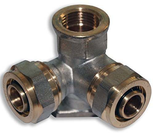 EasyFIX Doppel-Wandscheibe 90° Schraubfitting Klemmringverschraubung DVGW für Mehrschichtverbundrohr Doppel-Wandscheibe 90° (16 x 1/2 x 16)