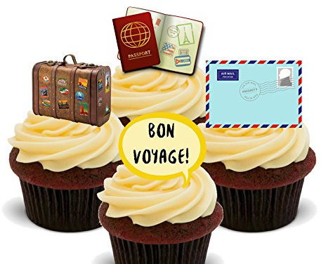 Bon Voyage - Edible Cupcake Toppers - Standup Wafer Cake Decorations (Pack of 12)