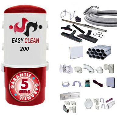 Easy-Clean 200 Kit Aspiration Centralisée 5 Ans Garantie (jusqu'à 180 M²) Prise Set Inter 9 M Accessoires