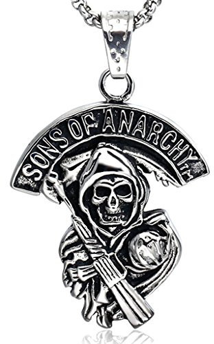 Feilok Sons of Anarchy Pirat Skull Totenkopf Gewehr Herren Edelstahl Anhänger Halskette, Silbern