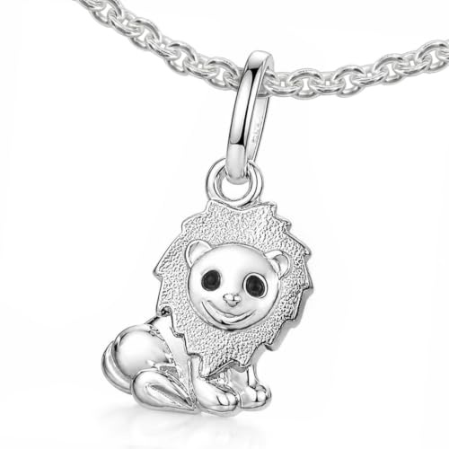 CLEVER SCHMUCK Halskette Löwe Silber 16 mm glänzend + Ankerkette 40 cm für Kinder 925 Sterling im Etui rosa