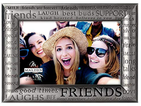 Malden International Designs Modern Pewter Metal Diecast Friends Expressions Picture Frame, 4x6, Silver