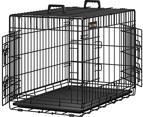 Feandrea Hundekäfig, klappbar, mit 2 Türen, ausziehbare Kunststoffschale, 77,5 x 48,5 x 55,5 cm, M, schwarz PPD30H