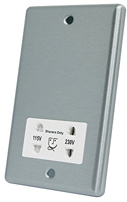 AET CSCSHAWH 115/230 V 2-Gang Satin Finish Chrome Classical Shaver Socket with White Insert