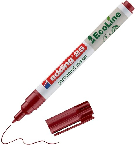 edding 25 Ecoline Permanentmarker - rot - 1 Stift - Rund-Spitze 1 mm - schnell trocknender Permanent Marker - wasserfest, wischfest - für Karton, Kunststoff, Holz, Metall - Universalmarker