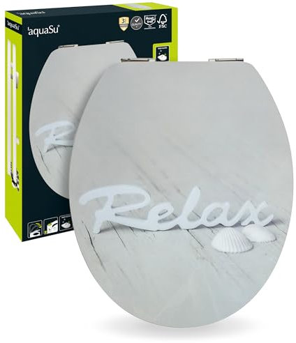 SITZPLATZ® WC-Sitz mit Absenkautomatik, Wellness Dekor Relax, High Gloss Toilettensitz mit Holz-Kern & Schnellbefestigung, Standard O Form, Metallscharniere, Toilettendeckel glänzend, 40197 5