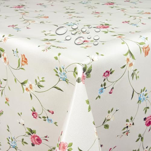 Wachstuch Wachstischdecke Tischdecke Gartentischdecke Größe wählbar Blumen Beige 130 x 240 cm Eckig abwaschbar