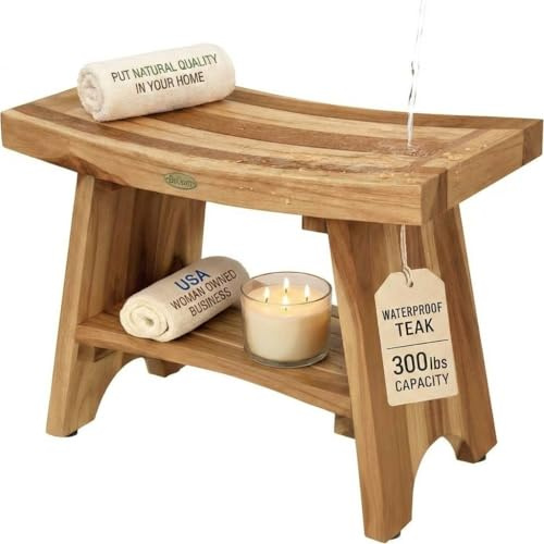EcoDecors Panca da doccia, in legno di teak, naturale, 61 cm