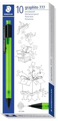 STAEDTLER STAEDTLER 777 05-5 Druckbleistift graphite gefüllt mit B-Minen, Minendurchmesser 0,5 mm, Schaftfarbe: grün, 10 Stück im Kartonetui