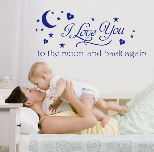 WALL STICKER WORLD I Love You to The Moon and Back Zitat Vinyl Wand Kunst Aufkleber Aufkleber in blau oder pink – 30 cm (H) X 101 cm (W)