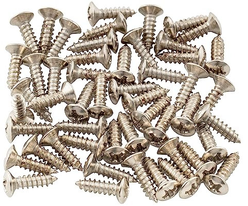 Musiclily 3x12mm Gitarren Bass Schlagbrett Schrauben Pickguard Screws für Fender Strat Stratocaster Tele Telecaster E-Gitarre Bass, Chrom (50 Stück)