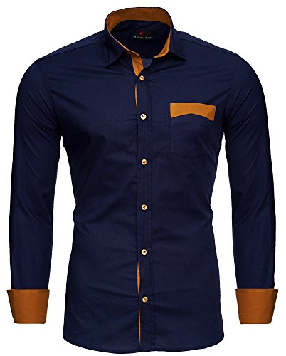 Reslad Herren Hemd Exklusiv Two Tone Look Langarmhemd RS-7205