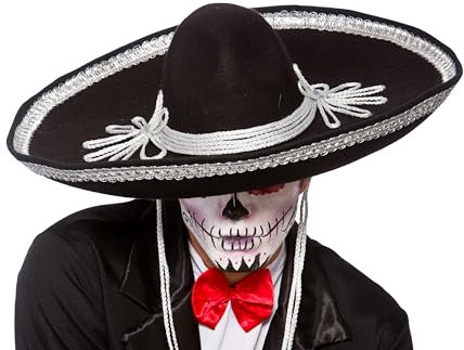 Erwachsenen-Sombrero, schwarz, Kostüm-Zubehör, geeignet für den Tag der Toten, mexischer Look