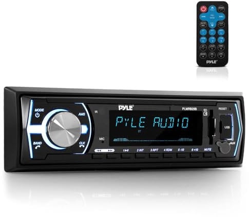 Pyle Bluetooth Marine Stereo Receiver | AM/FM Radio System | Wireless Music Streaming with Hands-Free Talking | USB/SD/MP3/AUX | Remote Control | Single DIN (PLMRB29B)