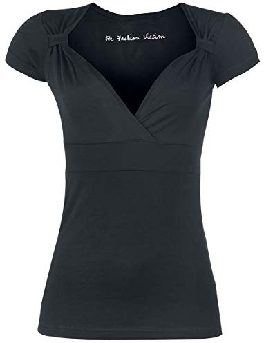 Fashion Victim Black Premium by EMP Mujer Camiseta Negra con Cuello de Pico y Volantes S