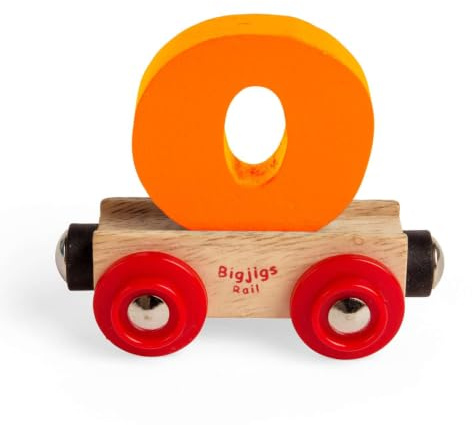 Bigjigs Rail Name Letter O, Orange Personalised Wooden Railway Carriage | Personalised Wooden Letter Carriage, Spell Out Names on Your Train Set, Compatible with Most Major Wooden Railway Brands