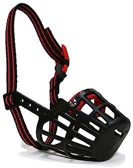 Ancol Gentle Strong Secure Plastic Dog Muzzle in Black Red - Basket Style Biting Control for Aggressive Dogs - Pre Moulded Shape - Size 1 14cm x 6.5cm