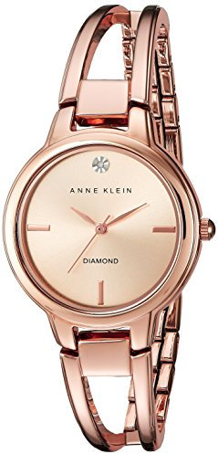 Anne Klein - Orologio da donna a bracciale rigido, con quadrante con vero diamante, Rosa