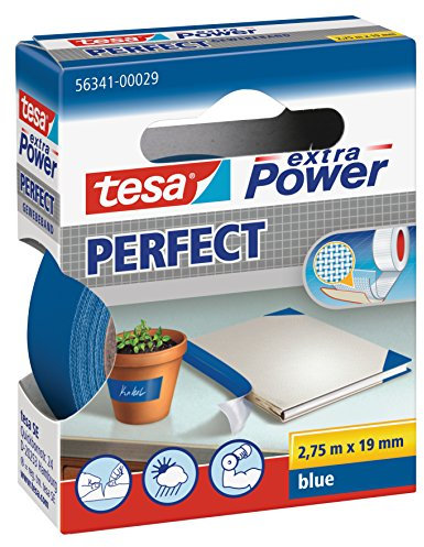 Tesa – Set di 5 nastri telati, adesivo Extra Power 19 mm x 2,75 m, Blu