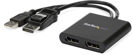 StarTech.com Répartiteur DisplayPort 1.2 à 2 Moniteurs, Adaptateur Multi-Moniteur DP vers 2x DP, Hub MST Double pour Ordinateur 4K 30Hz ou 1080p 60Hz, Alimentation par Bus USB - Windows (MSTDP122DP)