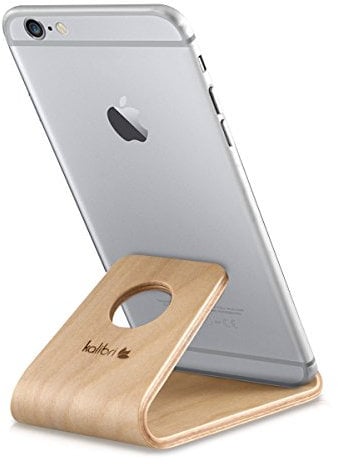 kalibri Handy Halterung Smartphone Ständer - Universal Halter kompatibel mit iPhone Samsung iPad Tablet u.a. - Tisch Stand Dock in Birken-Holz Hellbraun