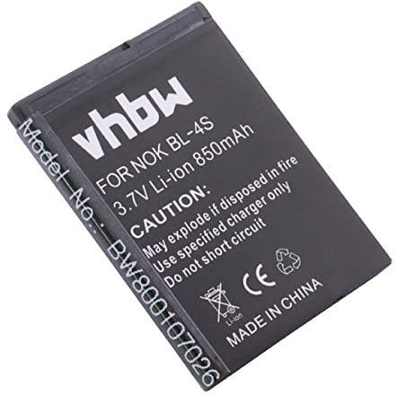 vhbw Akku kompatibel mit Nokia 3600S, 3710 FOLD, 2680, 2680S, 3600, 7020, 3600 Slide, 2680 Slide Handy Smartphone Telefon (850 mAh, 3,7 V, Li-Ion)