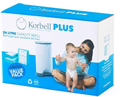 Korbell - Nachfüllpackungen für Windelbehälter - MAXI - 26 L - x3 - Biologisch abbaubar - Geruchskontrolle - Kapazität 330 Windeln