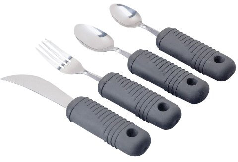 Sammons Preston Sure Grip Bendable Cutlery Set (Eligible for VAT Relief in the UK) Stainless Steel Fork, Knife, Spoons, Thick Handle with Good Grips, Eating Aid, Arthritis, Weak Grip, & Disabilities