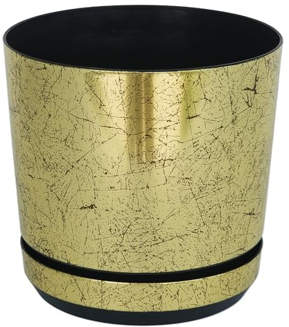 KERD Blumentopf 21 cm, Altgold (012), dekorativ, hochwertig, aus recyceltem Material, mit Drainagesystem, mit Untersetzer, handbeklebt, gealtertes Gold, stilvoll, Vintage-Touch, rustikal, Loft