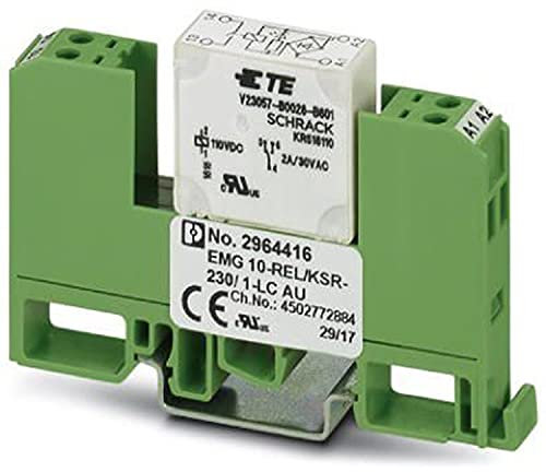 PHOENIX CONTACT EMG 10-REL/KSR-230/1-LC AU Relaismodul mit Fest Eingelötetem Kleinschaltrelais, Goldkontakt für Kleine Leistungen, 1 Schließer, 230V AC/DC Eingangsspannung, 10.6mm Breite, 75mm Höhe, 10 Stück