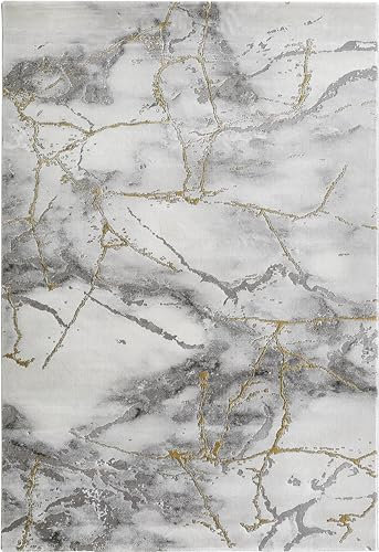 -LUXOR- living Teppich Pico, Marmoroptik, Teppich Wohnzimmer oder Schlafzimmer, Flur, Esszimmer, pflegeleicht und strapazierfähig, modern, Größe:80 x 150 cm, Farbe:Grau-Glod