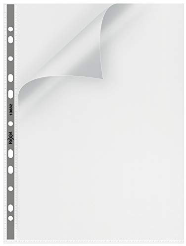 Rexel Nyrex Premium A4 Punched Pocket with Grey Spine, Clear, Top & Left Opening, Pack of 25, 13682,90 Micron