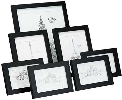 Classic von Casa Chic Foto-Rahmen mit Glas Fronten und Bild Reittiere, Holz, schwarz, 2 cm Breite, Set von 7
