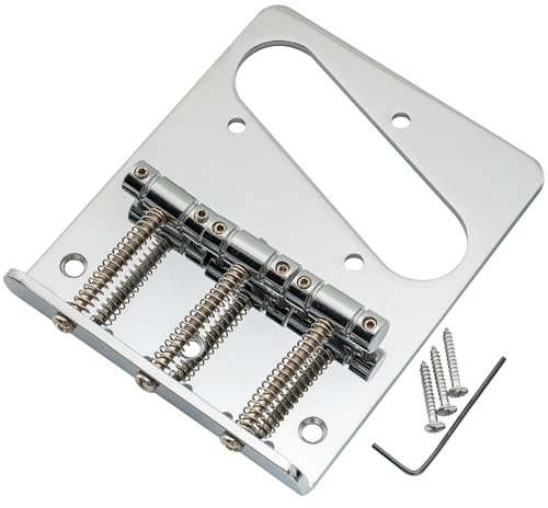 Musiclily 54mm Chevalet Tele Vintage 3 Pontets Compensés pour Guitare électrique Telecater Style, Chrome