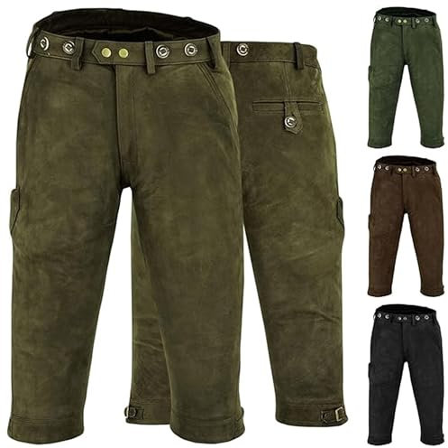 German Wear Jagd Lederhose Kniebundhose Jägerhose Trachtenlederhose Büffelleder, 56/2XL, Jagdgrün