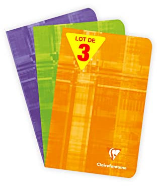 Clairefontaine 63601AMZC Lot de 3 Carnets Agrafés - 11x17 cm - 96 Pages Grands Carreaux - Papier Blanc 90 g - Couvertures Carte Pelliculée - Couleurs Aléatoires