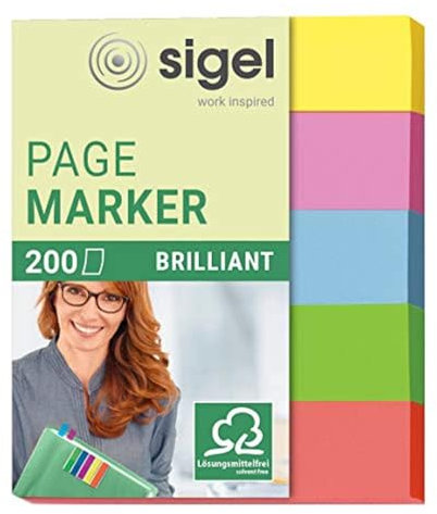 SIGEL HN625 Haftmarker mini aus Papier, 5 Farben, 200 Streifen im Format 12 x 50 mm