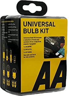 AA kompaktes Universal-Pkw-Lampen- und Sicherungs-Set AA0552 - mit gängigen Halogenlampen H1 (448) H4 (472) H7 (499) - geeignet für die meisten Fahrzeuge, Schwarz/Silber